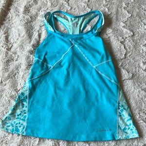 Moving Comfort Aqua Blue Side Floral Racerback Built-In-Bra Size M 34AB-36A